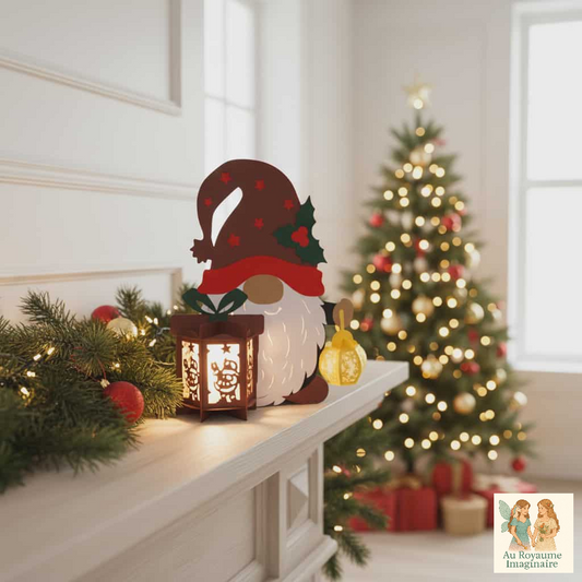 Gnome de Noël Double Lanterne "Cadeau" 3D